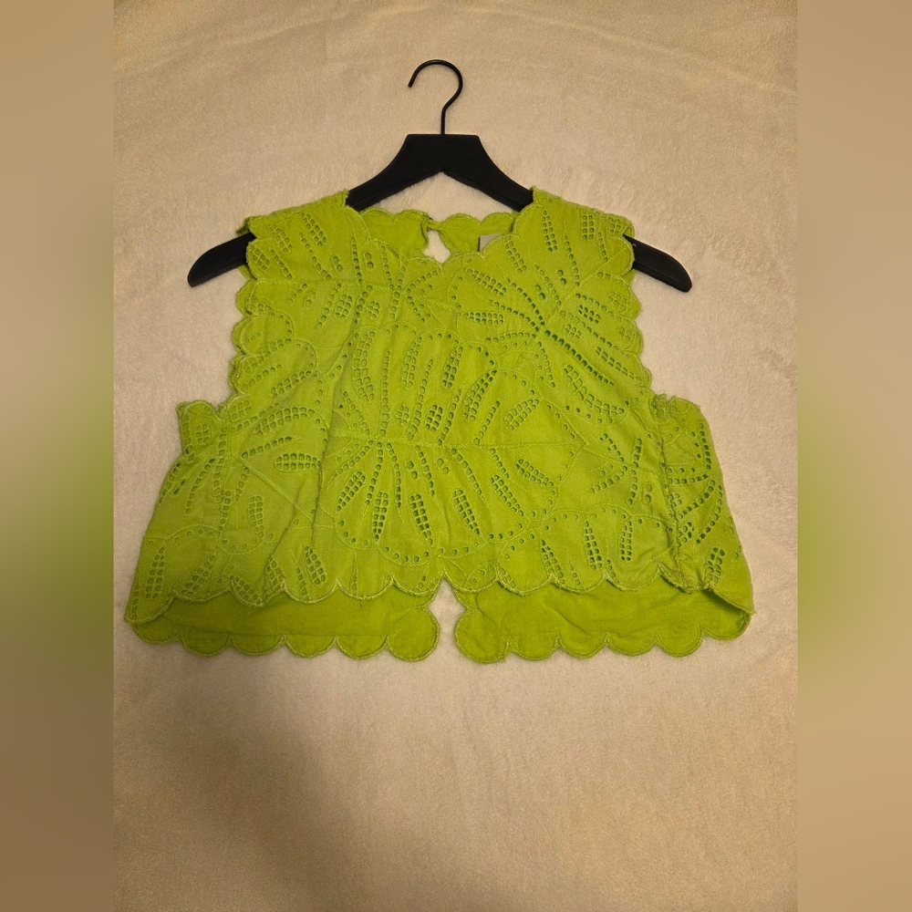 Farm Rio Green Monstera Eyelet Crop Top XS